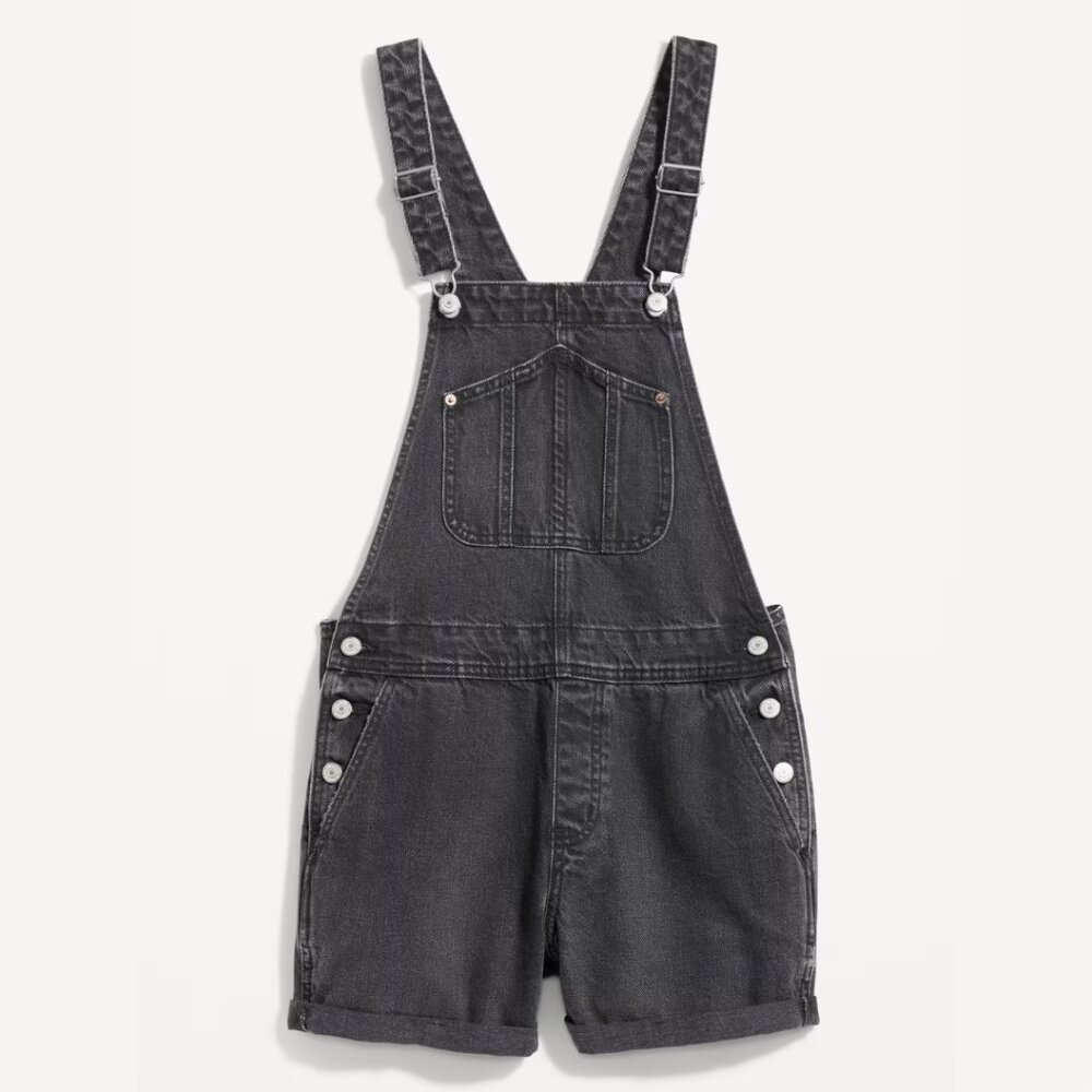 Old Navy Women Slouchy Straight Non-Stretch Black Jean Short Overalls Size Small